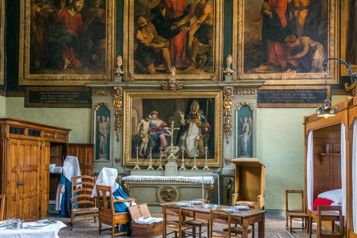 The interior of the Hôtel Dieu Museum in Beaune.