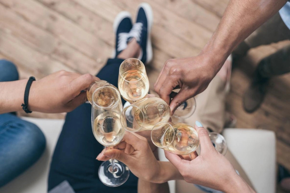Sharing champagne in Epernay.