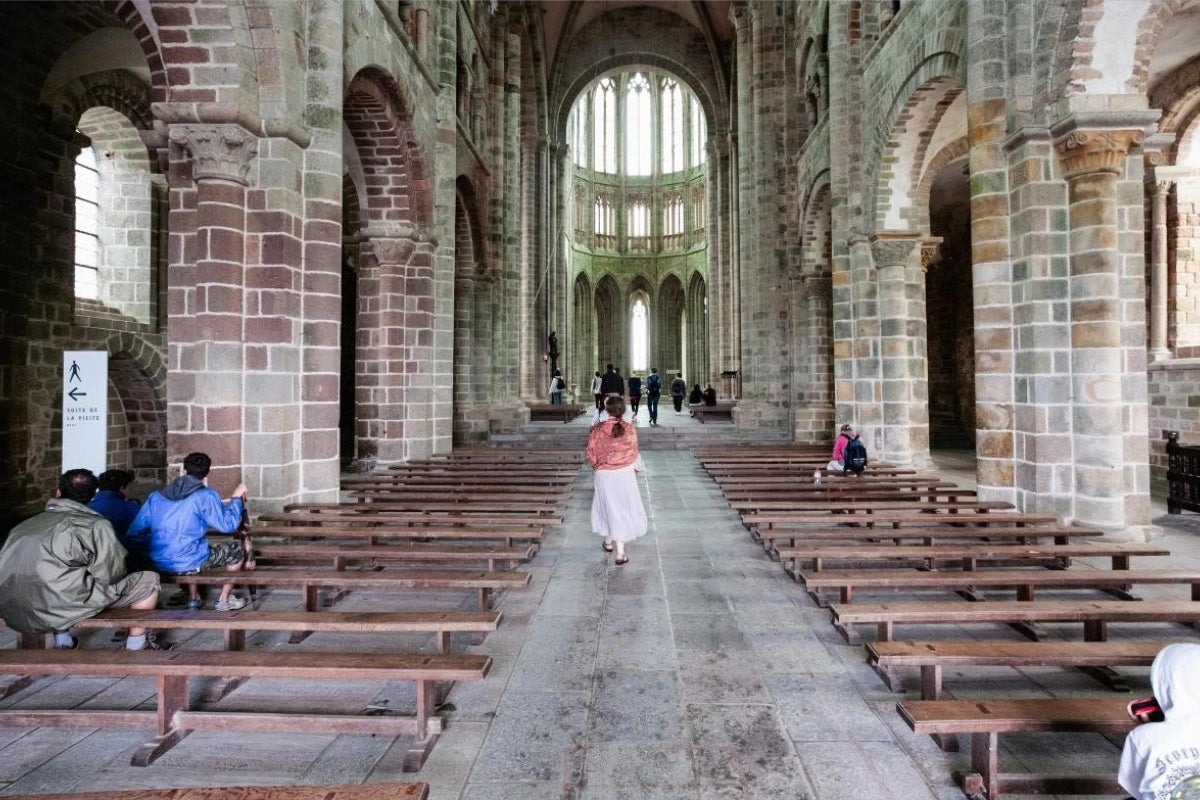 The chapel interior of Mont St. Michel Abbey.