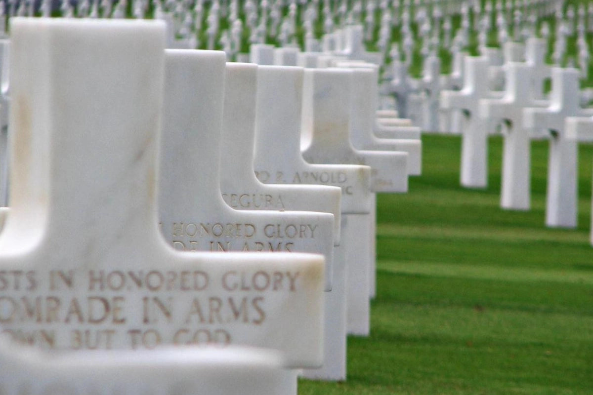 Headstones at the American military cemetery at Colleville-sur-Mer in Normandy.