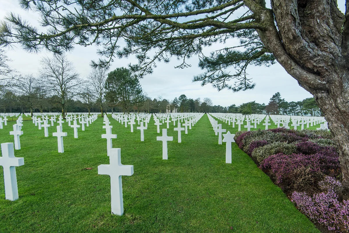 Headstones at the American military cemetery at Colleville-sur-Mer in Normandy, France.