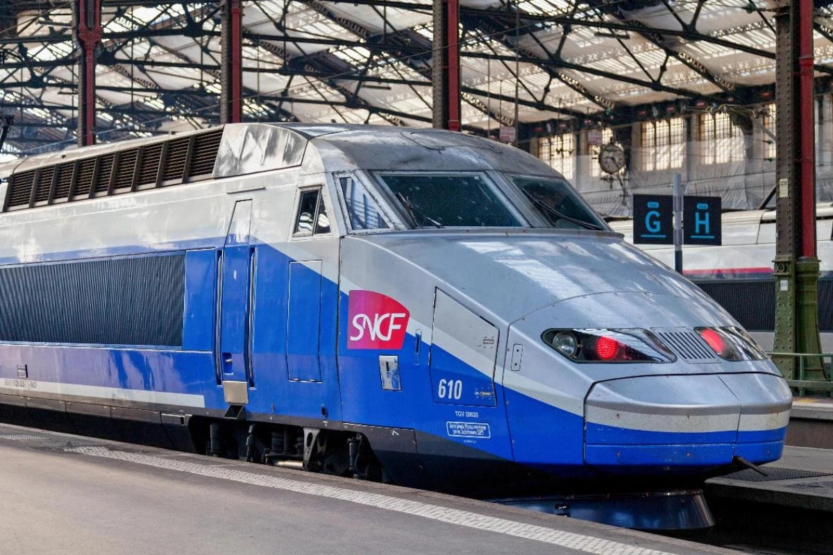 A TGV train bound for the city of St. Malo sits at Gare Montparnasse in Paris.