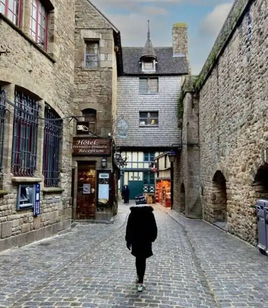 The road leading up to Mont Saint Michel.