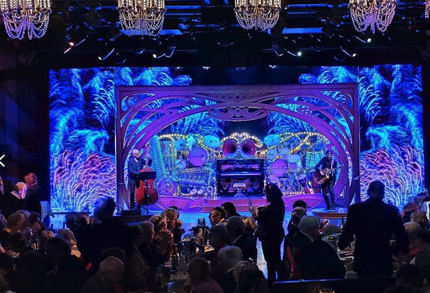 A band plays at the Lido Cabaret in Paris before the main show.