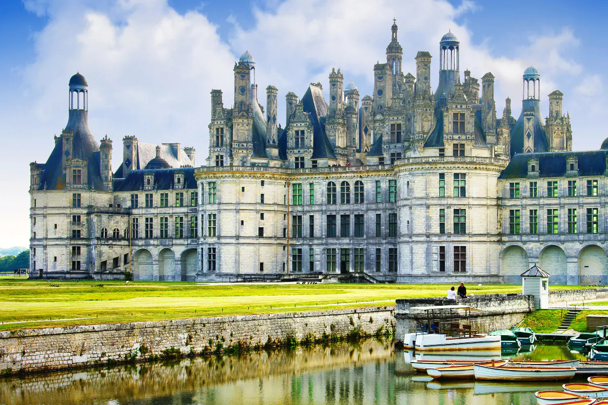 The pond outside historic Chambord castle in the Loire Valley.