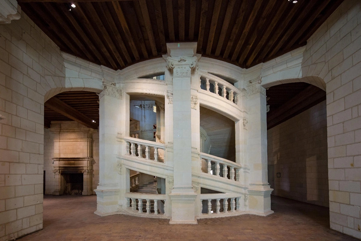 The historic spiral staircase at chateau Chambord.