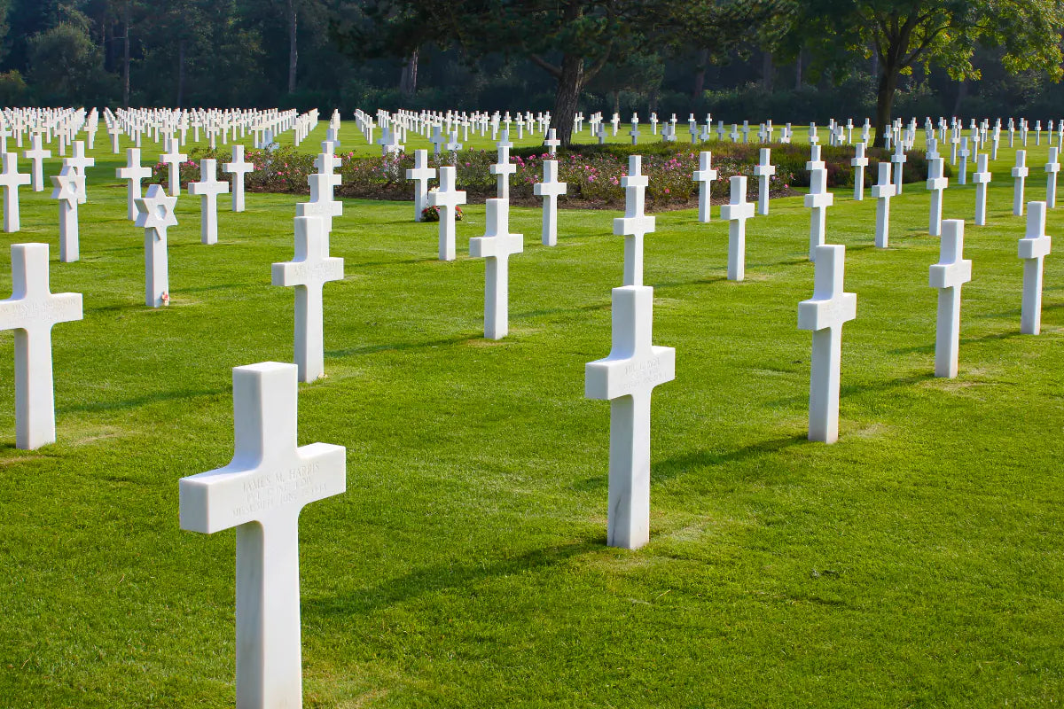 Crosses at the American cemetery in Normandy, France.
