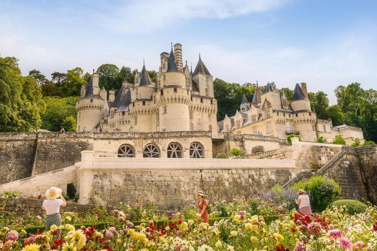 The exterior and gardens of Usse castle in the Loire Valley.