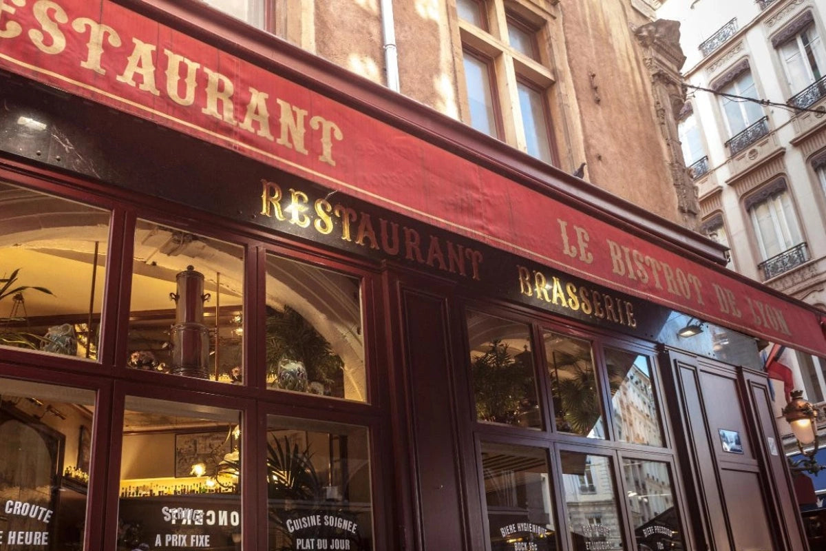 The exterior of a bouchon in Old Town Lyon.