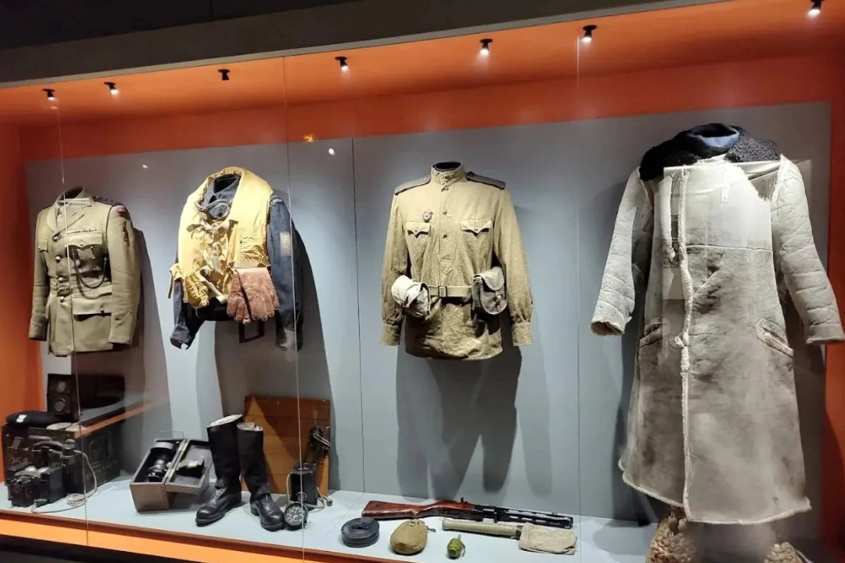 WWII uniforms at the Caen Memorial in Normandy.
