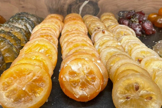 Candied citrus at a market in Provence.