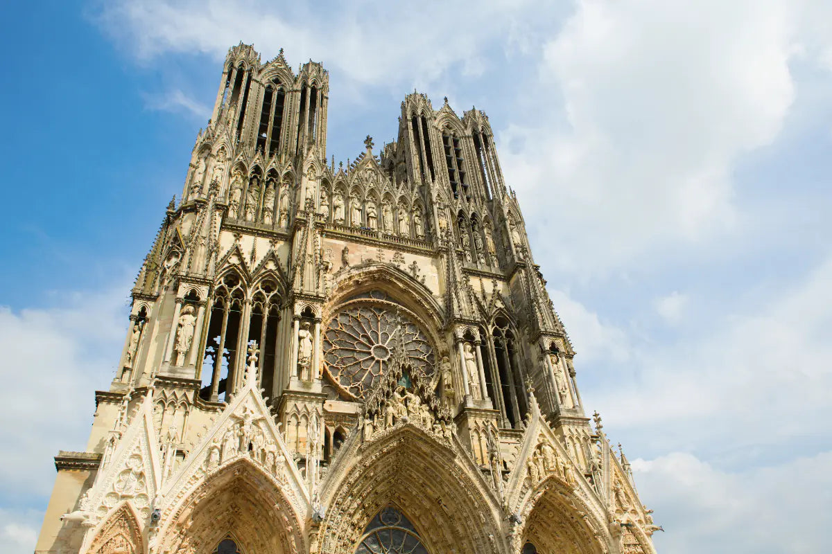 The historic cathedral in Reims, France
