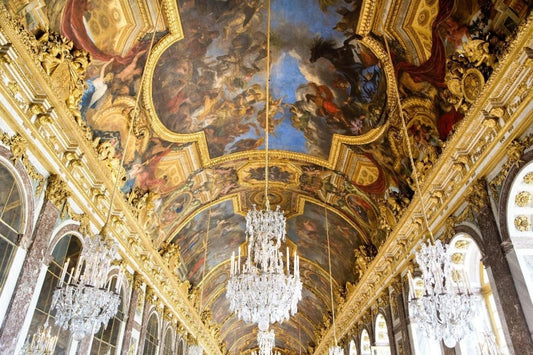 A ceiling in the Hall of Mirrors at the Palace of Versailles