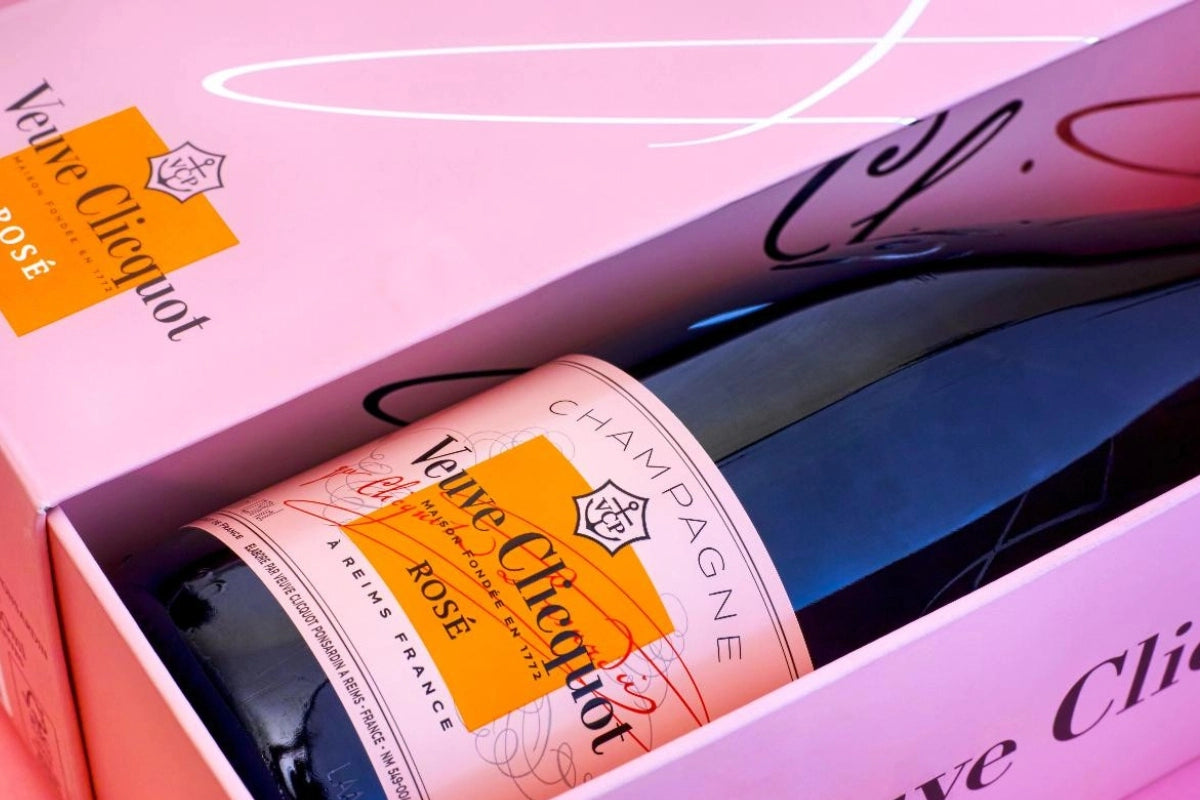 A bottle of delicious Veuve Clicquot rosé champagne.