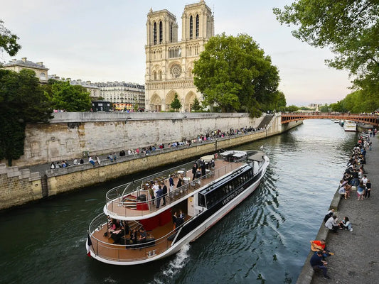 A Vedettes de Paris boat on the Seine river in Paris.