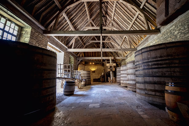 Casks at Chateau du Clos de Vougeot in Burgundy, France.